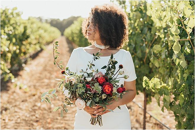 california wedding, romantic wedding, styled shoot, floral inspiration, vineyard wedding, red wedding, wedding gown, bridal dress, wedding photography, vineyard shoot, winery wedding, tablescape, modern