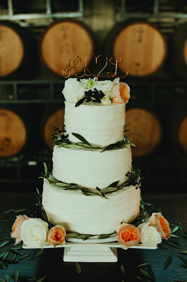 Lindsay and Hunter's cake at their Carlos Creek Winery wedding.