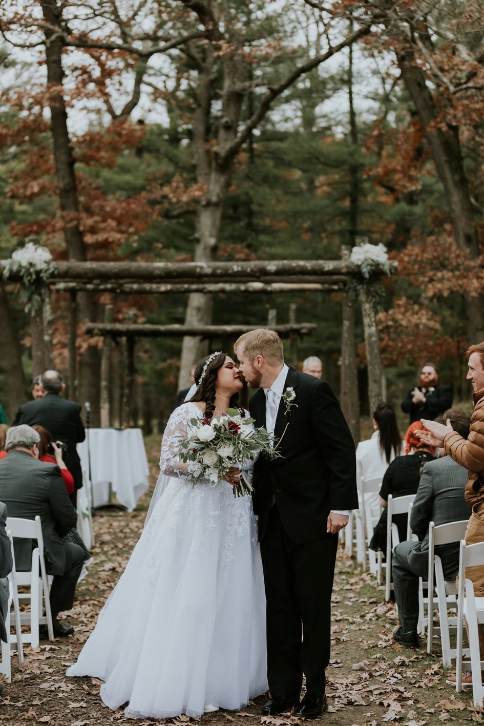 Crimson and White Fall Wedding in the Woods | Wisconsin Bride
