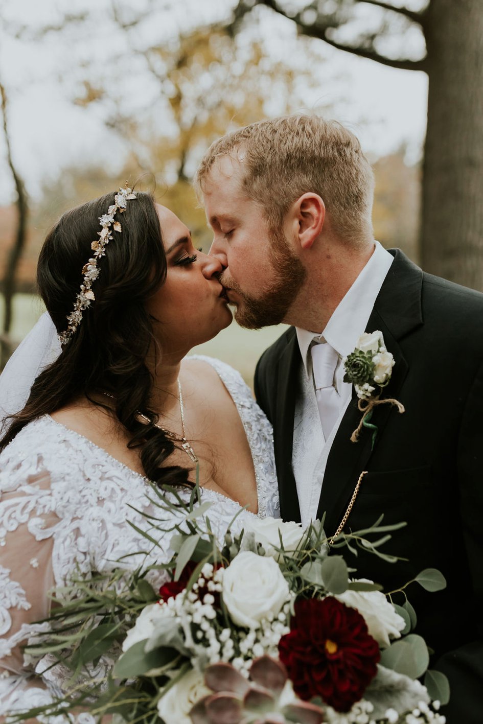 Crimson and White Fall Wedding in the Woods | Wisconsin Bride
