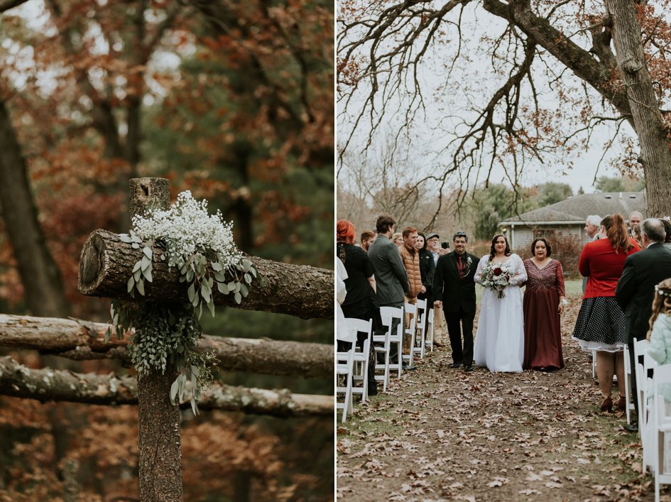 Crimson and White Fall Wedding in the Woods | Wisconsin Bride