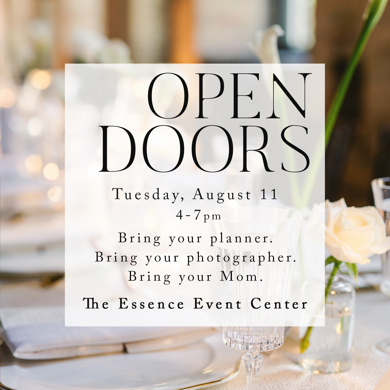 Open Doors Tuesday August 11 4-7pm