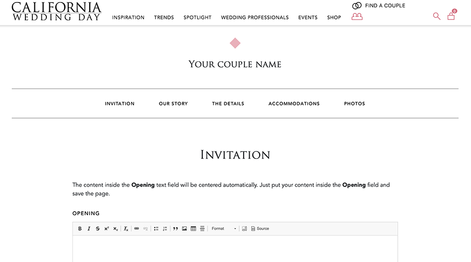 California Wedding Day Wedding Website