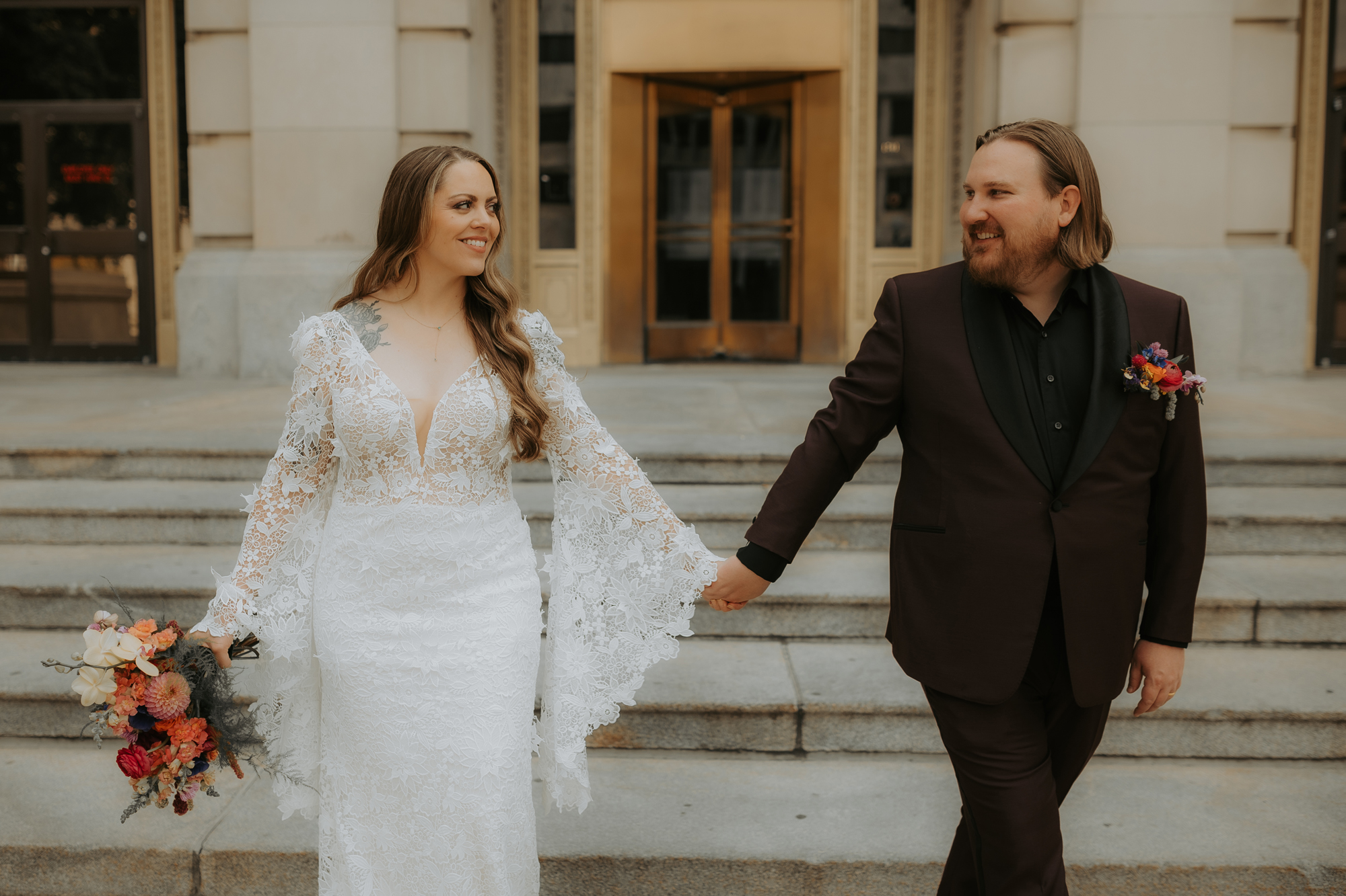 Moody Vibes, Colorful Florals in Candlelit Wedding Day at Hotel