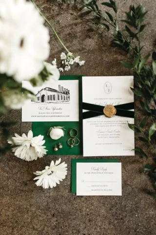 Velvet and Emerald Details Featured in Old Hollywood Inspired Stationery at Essence Event Center