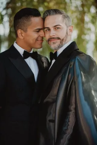 Andy and Victor Smiling on their Wedding Day at Suquamish Clearwater Casino Resort