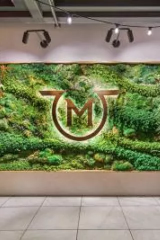 Verdant entryway with lush greenery and floral accents at the entrance of The Garden at The Penthouse in Beverly Hills.