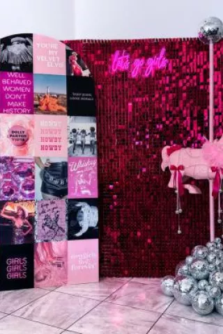 Pink Pony Club themed decor in bachelorette party planned by Valley Girl Bachelorette