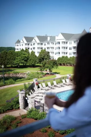 View off a balcony at lakeside venue The Osthoff Resort & Spa 