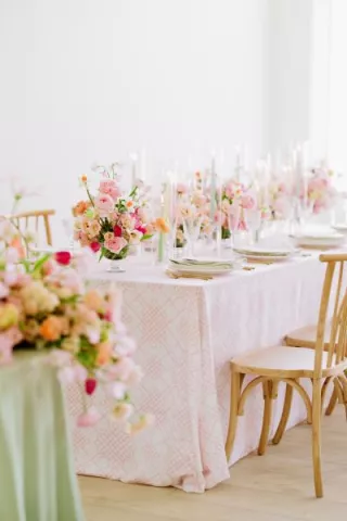 Feminine receptions scene featuring pastel hues and playful florals in editorial at The Omaha Studio