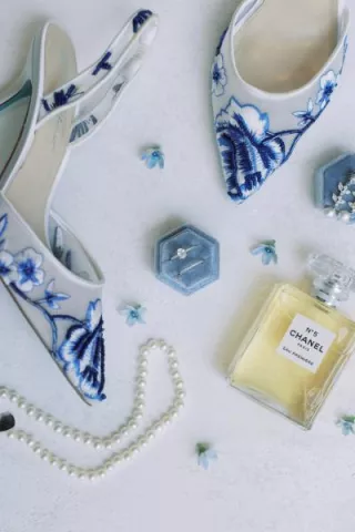 Flat lay of something blue style shoes 