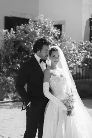 Ariel and Kiefer pose on the grounds of Stonepine Estate in their wedding day attire