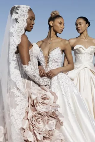 Wedding dresses from New York Bridal Fashion Week 2026 featuring lace, corset and embellished bridal gowns by Ese Azenabor