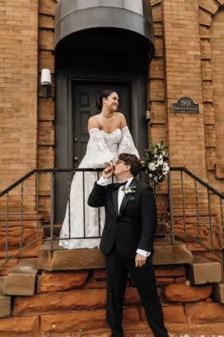 Bride and groom posing on their wedding day