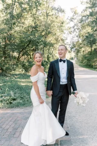 Muted colors at romantic September wedding make lush greenery and nature pop