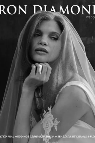 Iron Diamond Weddings cover display with model at center