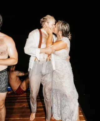 Amy and Hans Share a Kiss After a Spontaneous Night Swim at Cedar Blooms