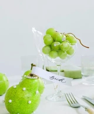 Pear and Grape Accents on Table Scape in Modern Styled Shoot at 210 Seattle