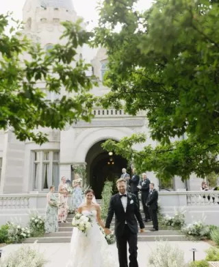 Bride and Groom walk back down aisle at the American Swedish Institute