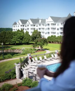 View off a balcony at lakeside venue The Osthoff Resort & Spa 