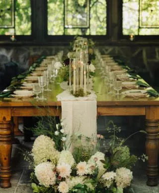 Lush reception table in imagined day at Bella Luna Farms