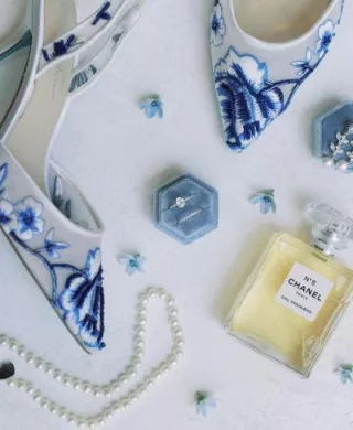 Flat lay of something blue style shoes 