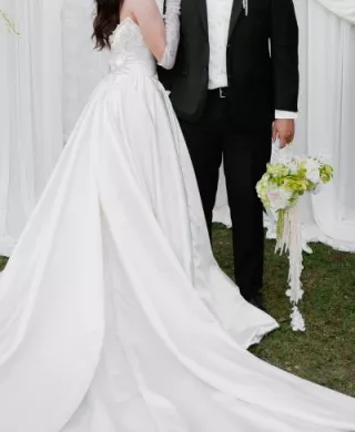 models in their contemporary wedding day outfits