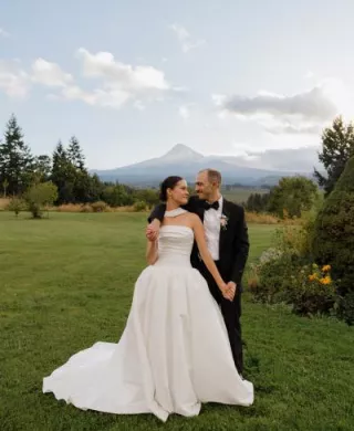 Maya and Scott pose together with Mt Hood in the background