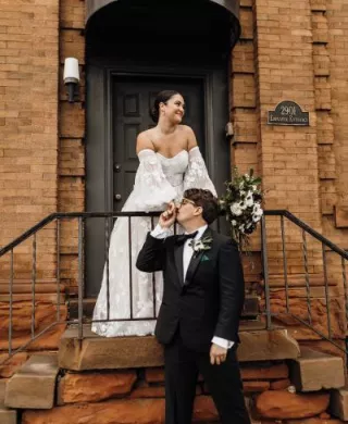 Bride and groom posing on their wedding day