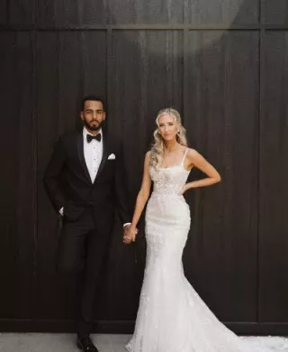 Annie and Jordan Pose on their Wedding Day at La Pointe Events