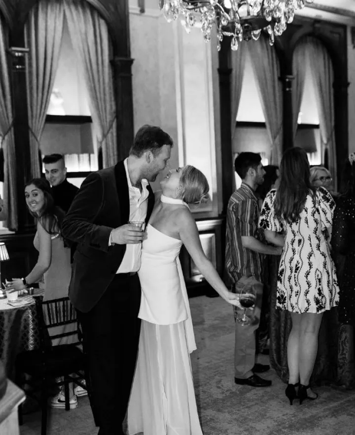 Collage of three different couples at their welcome parties