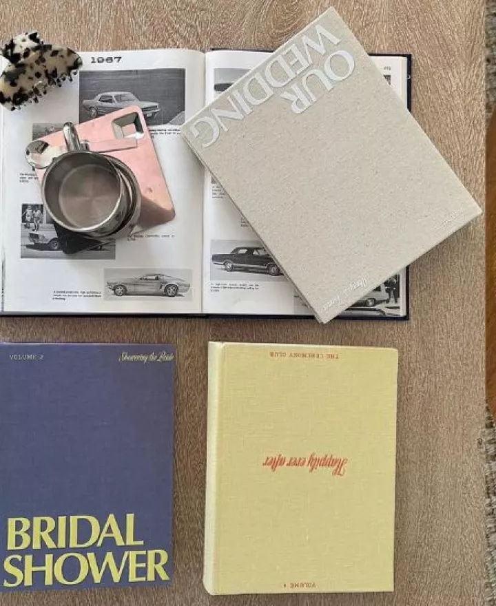 Collage of three photos featuring The Ceremony Club's linen wedding keepsake boxes