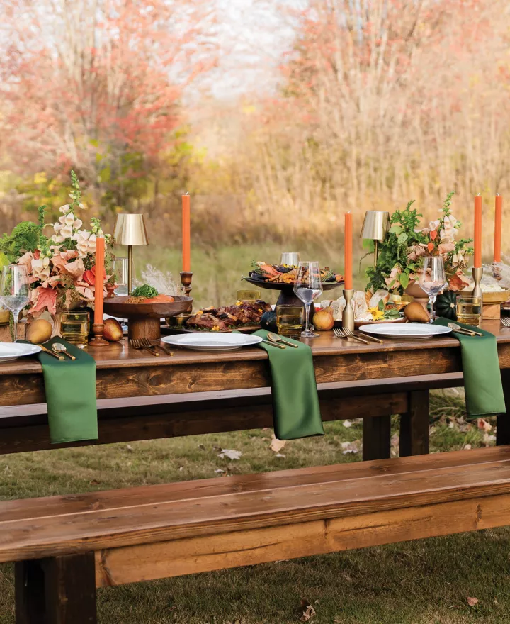 Fall inspired outdoor tablescape with a seasonal Chowgirls menu