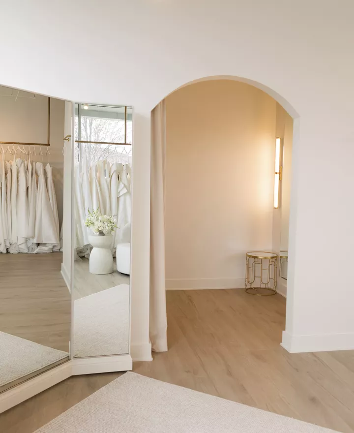 Interior of For The One Bridal's new boutique space