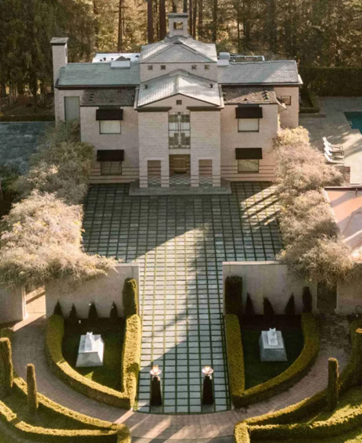 Aerial view of the glamorous grounds of new venue The Bird Estate