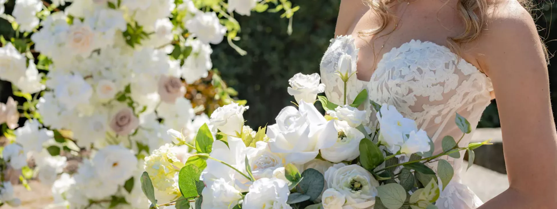 Bride with premium faux flowers from Young Vine Rentals in Seattle, Washington