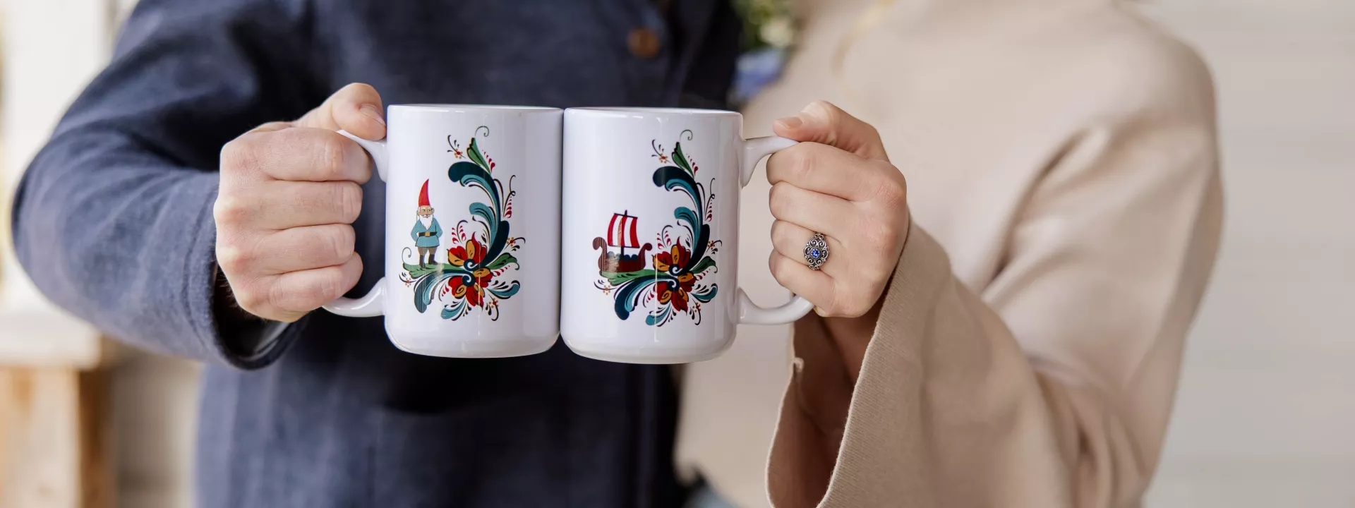 Models Cheers Mugs in Scandinavian Inspired Styled Shoot at Gathered Oaks