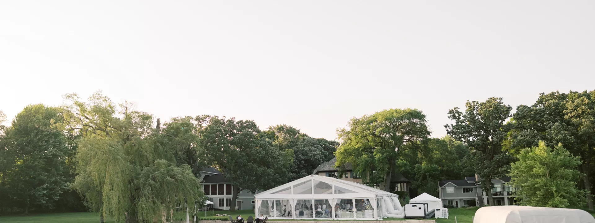 The view from the lake of Anna and Grant's tented reception