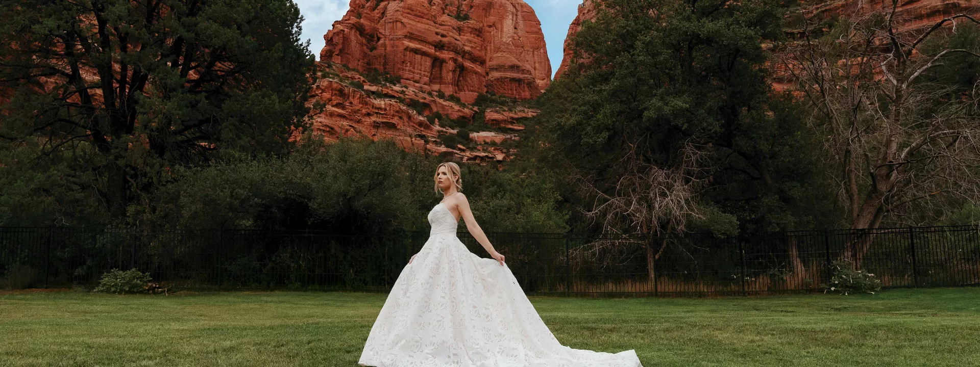 Ines Di Santo Gown Featured for Boynton Canyon Ceremony Look at Enchantment Resort