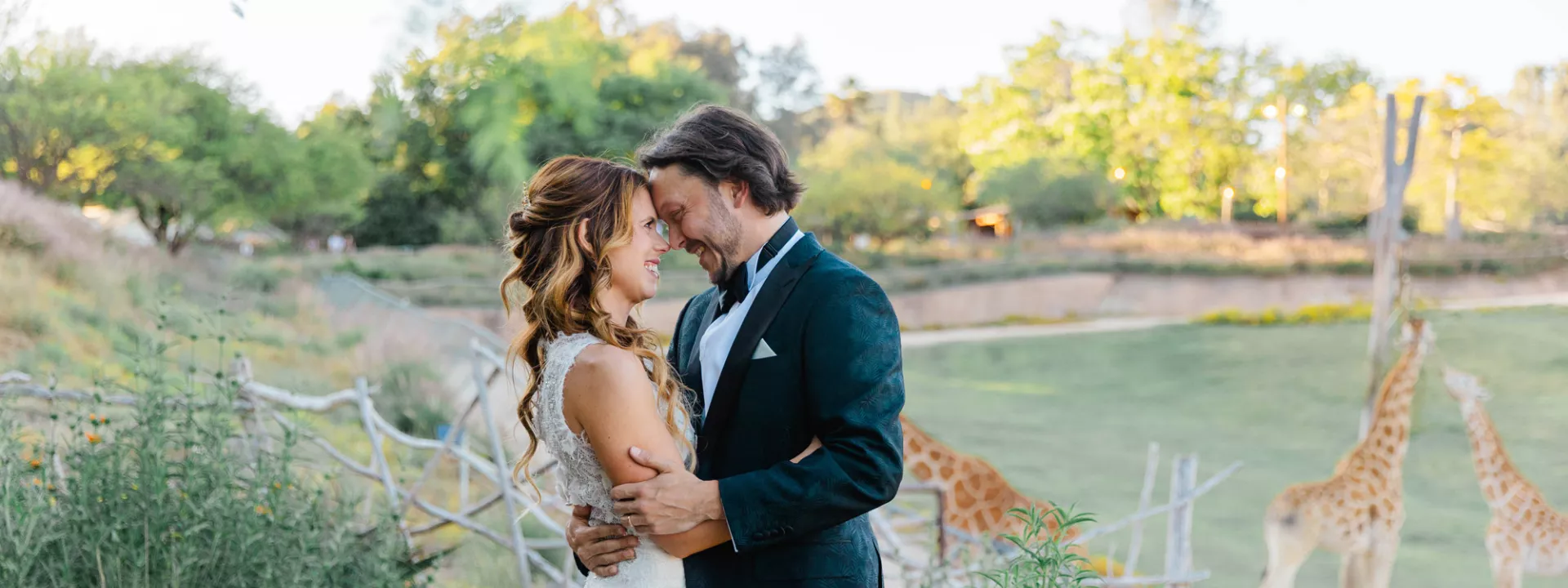 Wild About You: Forest Green Accented by Peach Florals in Lively Wedding at The San Diego Zoo