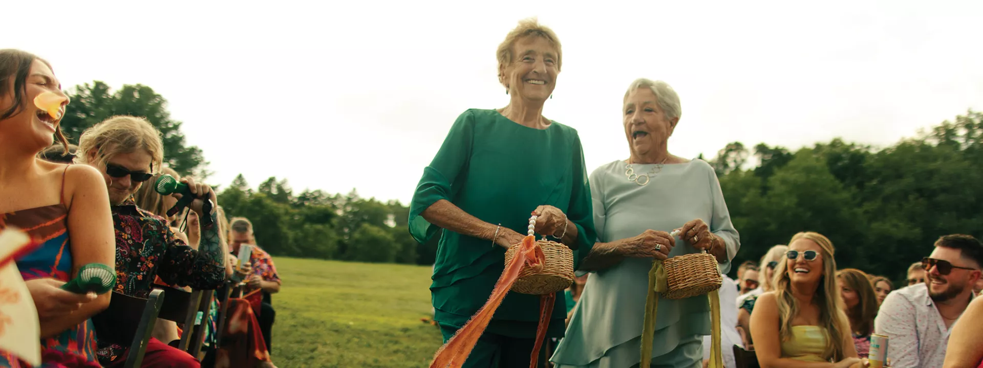 Flower grandmas descend the aisle