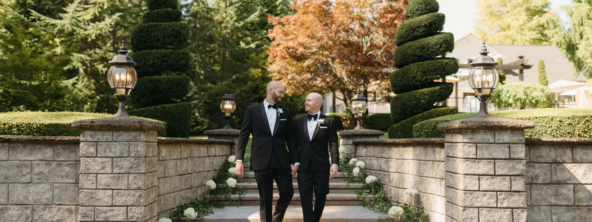 Zach and Bryce pose in their ceremony attire
