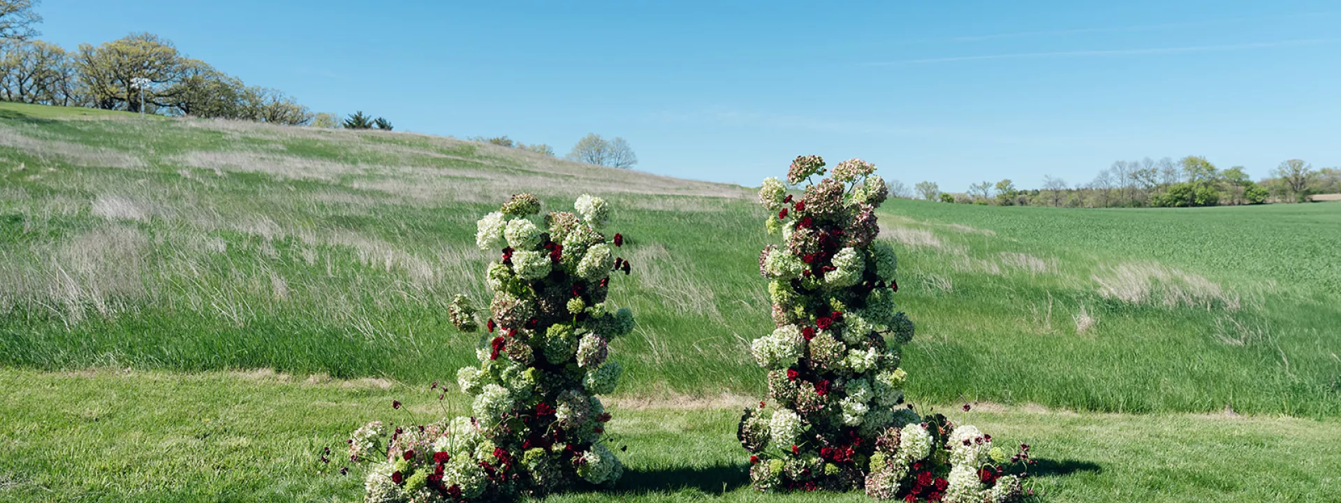Enchanting altar comprised of monochromatic florals on the expansive grounds of Selmer + Stone