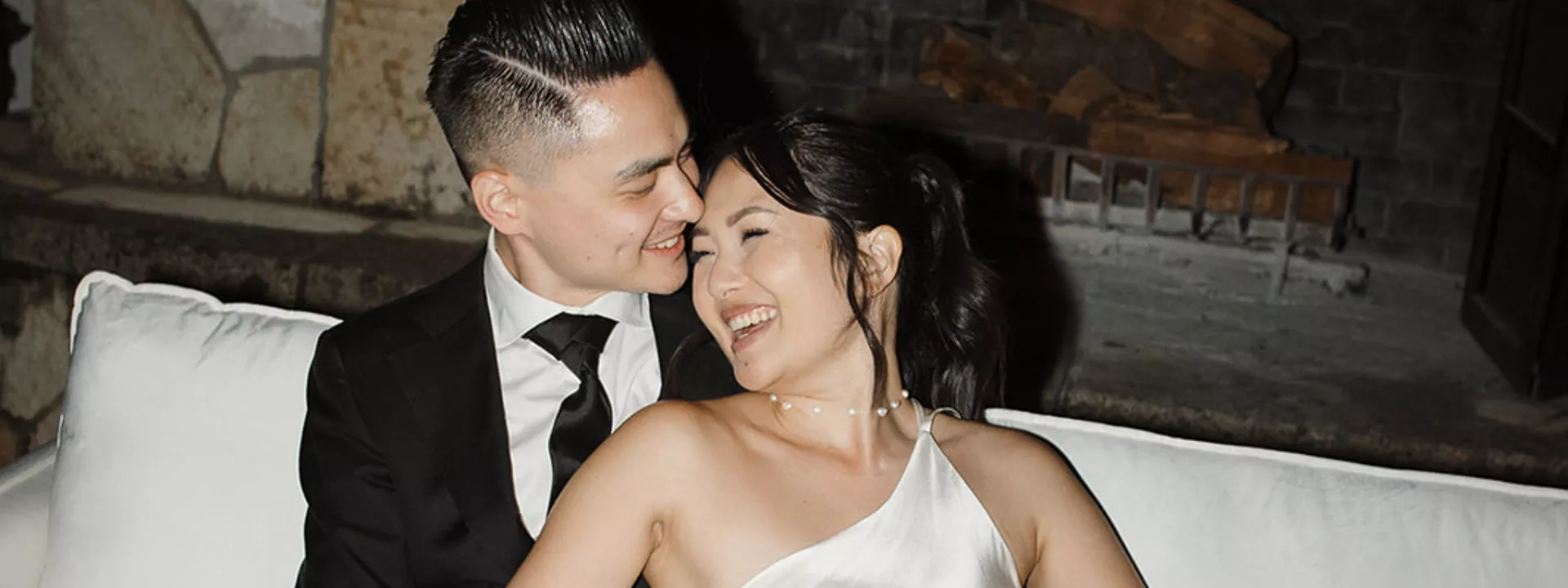 Stephanie and David Lounge Happily at Wedding at Tre Posti