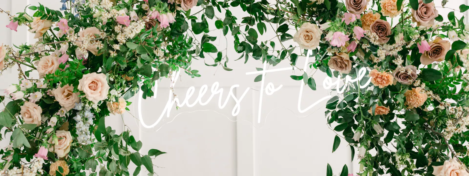 Spring garden design with lush florals and intricate detailing boasts gold, blush pink, blue and green color palette