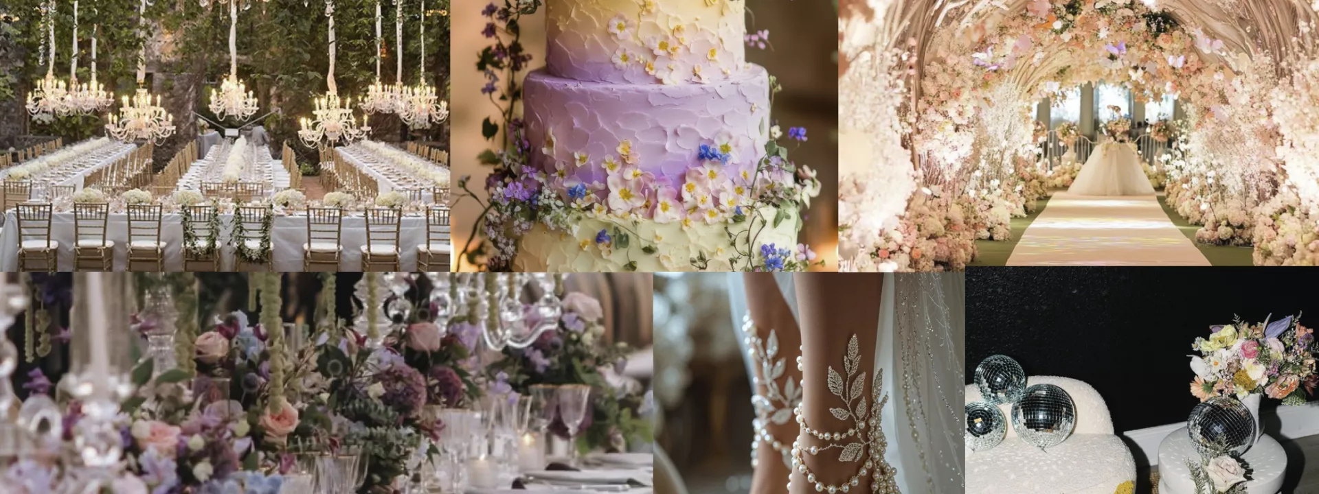 Modern romantic mood board for a Taylor Swift and Travis Kelce wedding with soft neutrals, metallic accents, sculptural florals, and candlelit ambiance.
