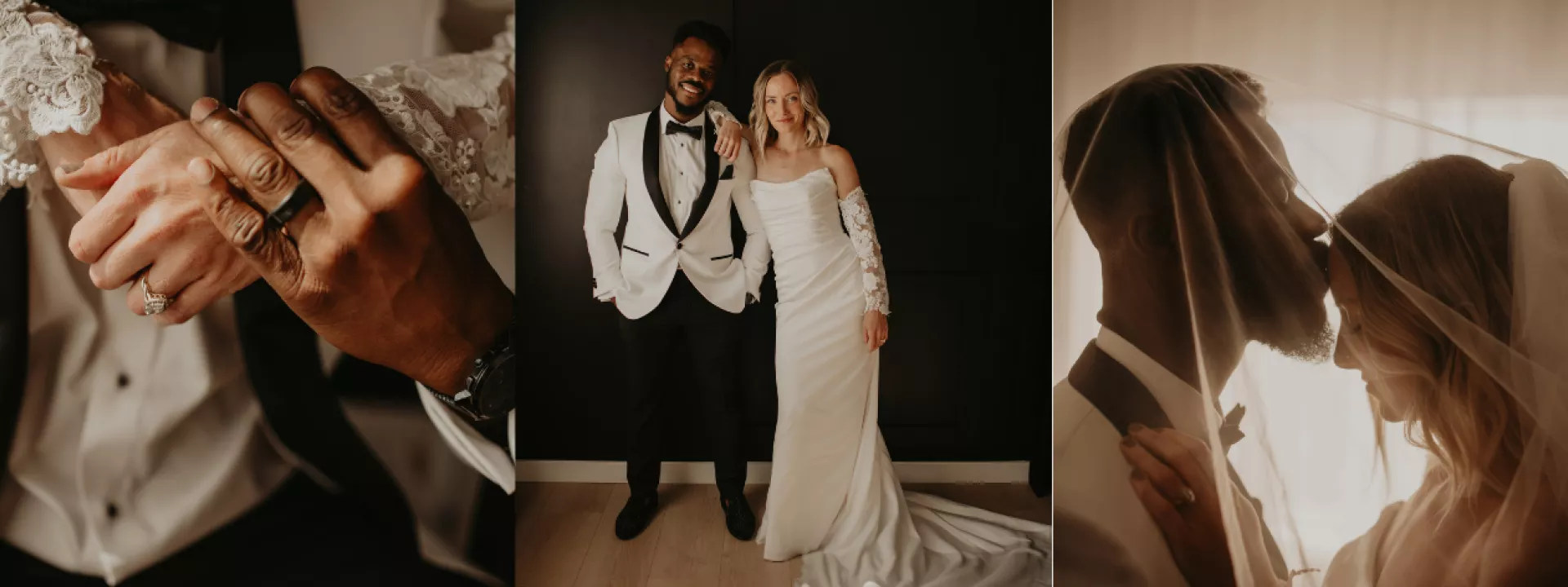 Collage of different photos of bride and groom from intimate wedding portrait session with Ashley Stone Photography