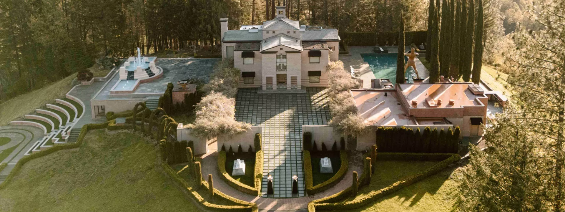 Aerial view of the glamorous grounds of new venue The Bird Estate