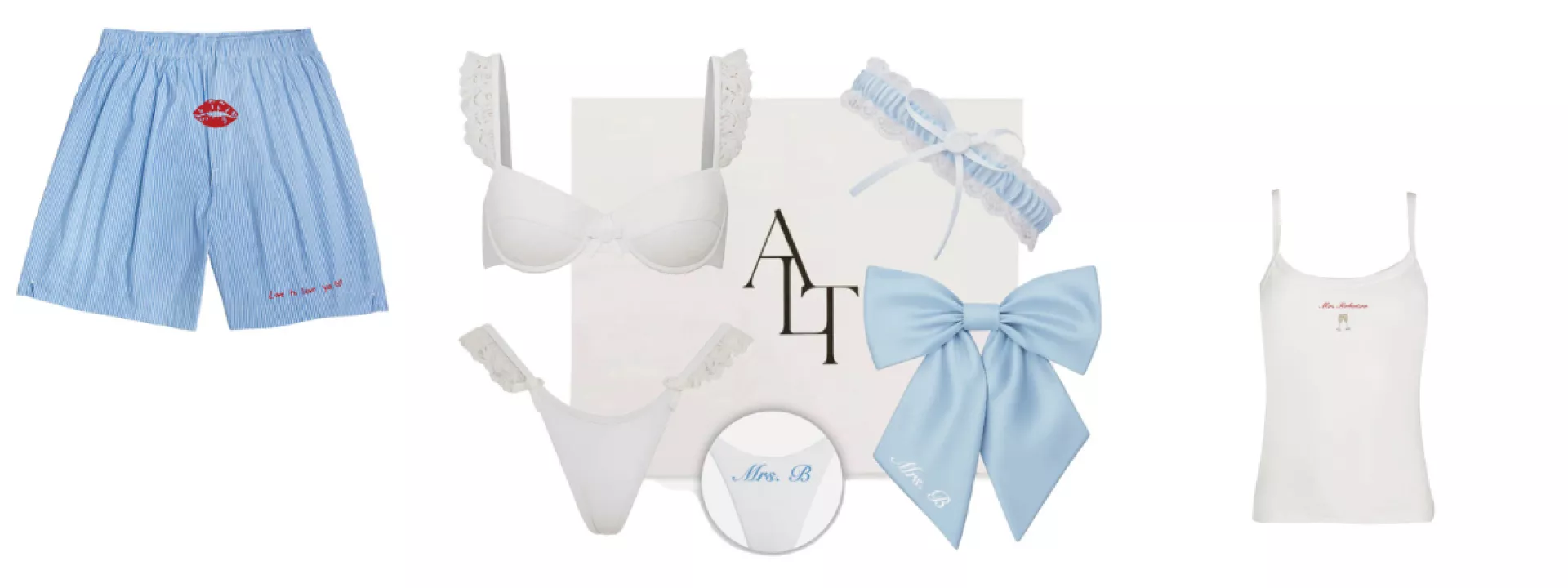 Collage of customizable items to embrace the embroidery trend on your wedding day