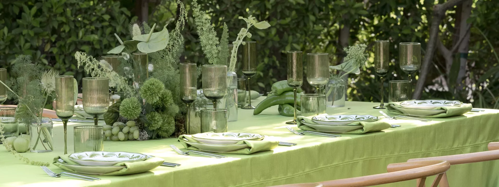 Green monochromatic tablescape featuring peppers and pears in wedding inspiration shoot at Royal Palms Resort and Spa